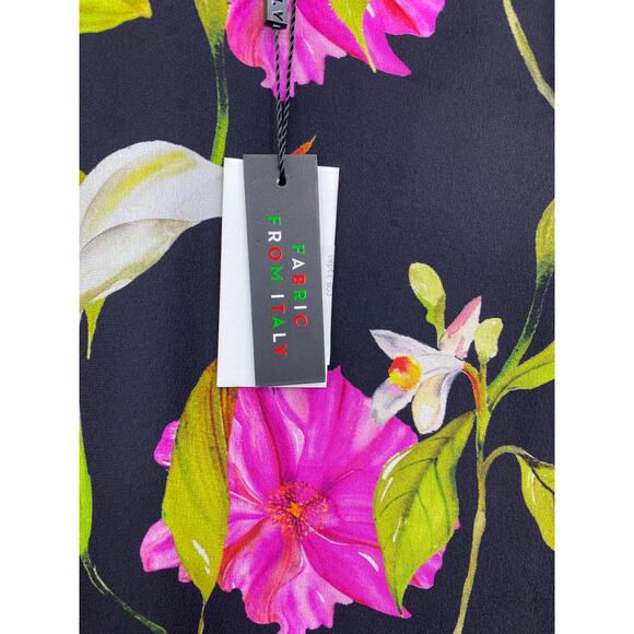 Milly Dress Flutter Sleeve Lilly Floral 100% Silk Black Pink Mini Size 0 New - Picture 5 of 7